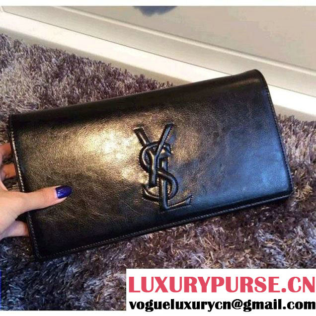 Saint Laurent Embossed Monogram Clutch 326079 in Calfskin Leather Black (1a061-110536 )