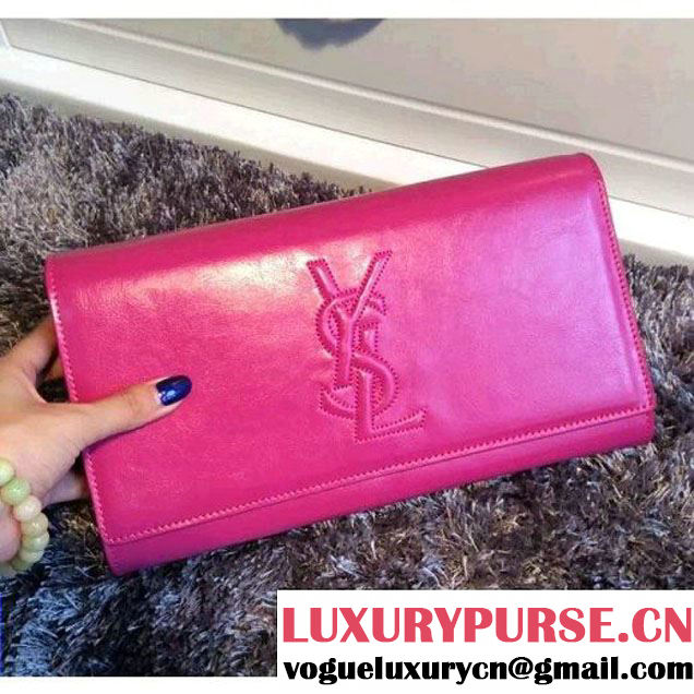 Saint Laurent Embossed Monogram Clutch 326079 in Calfskin Leather Rosy (1a061-110537 )