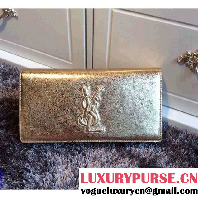 Saint Laurent Embossed Monogram Clutch 326079 in Crack Calfskin Leather Gold (1a061-110539 )