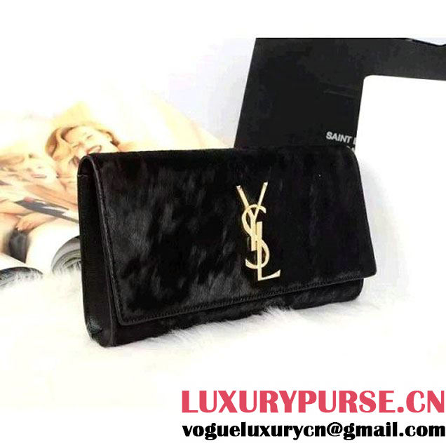 Saint Laurent Classic Monogram Clutch 326079 in Horse Hair Black (1a061-111578 )