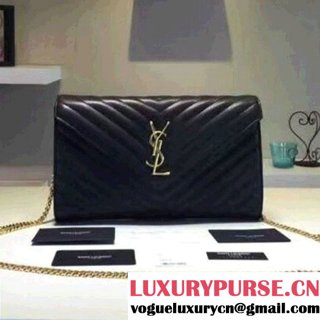 Saint Laurent Flap Front Clutch in Smooth Calfskin Black (1a061-6071131 )