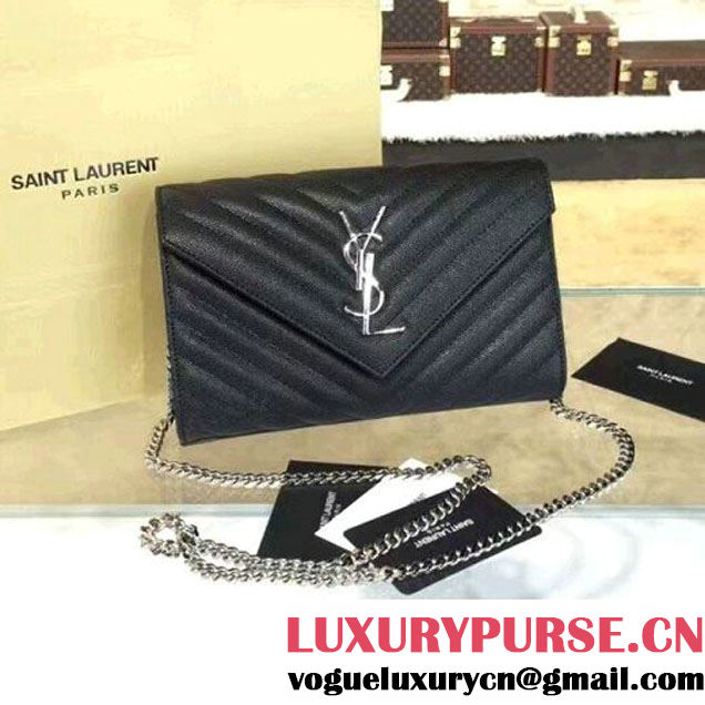 Saint Laurent Flap Front Clutch in Caviar Calfskin Black(SHW) (1a061-6071133 )