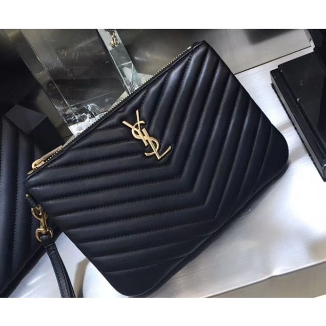 Saint Laurent Monogram Tablet Small Pouch Clutch Bag 379039 Black 2018