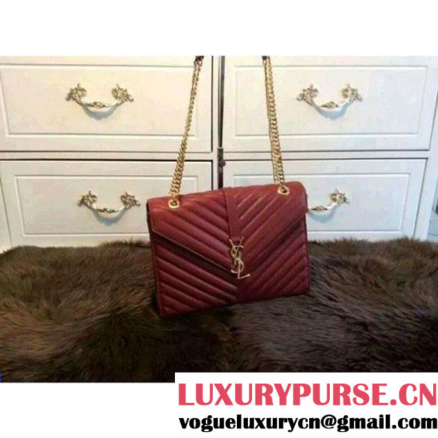 Saint Laurent Classic Large Monogram Satchel In Burgundy Grain De Pouder Textured Matelasse Leather 2015 (1A061-050907 )