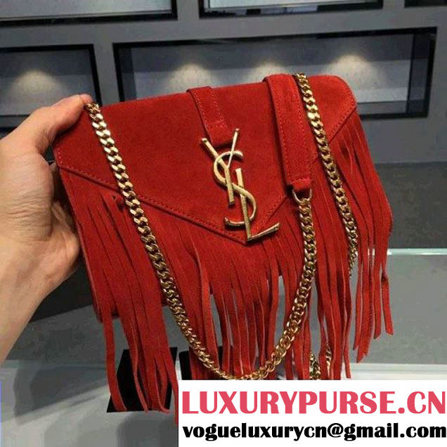 Saint Laurent Classic Small Monogram Fringed In Red Suede 2015 (1A061-061719 )