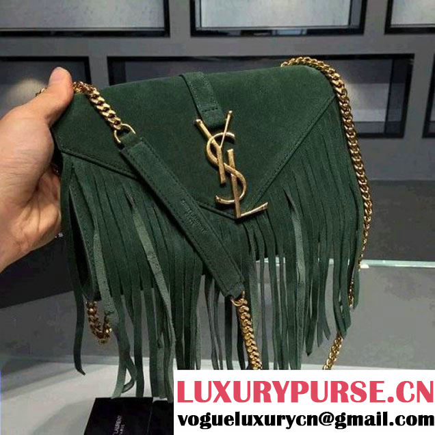 Saint Laurent Classic Small Monogram Fringed In Green Suede 2015 (1A061-061723 )