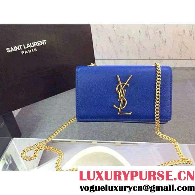 Saint Laurent Classic Small Monogram Saint Laurent Satchelc in Blue Grain De Poudre Textured Leather 354121 (JD-062631 )