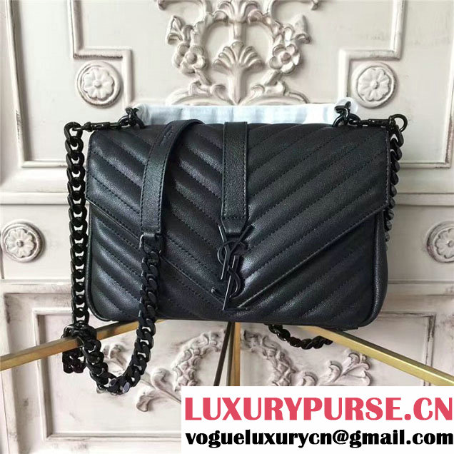 YSL Saint Laurent Classic Monogram Chevron Matelasse Medium Black Chain Satchel 24cm Calfskin Leather Fall Winter 2017 Collection Black