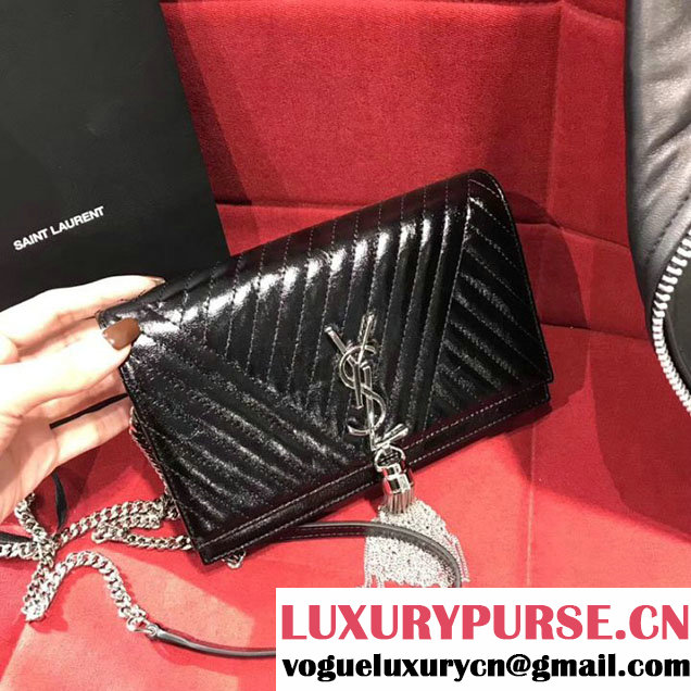 YSL Saint Laurent Kate Monogram Medium Chain Tassel Shoulder 24cm Calfskin Leather Bag Fall Winter 2017 Collection Black