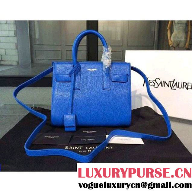 Saint Laurent Classic Nano SAC DE JOUR Bag in Blue Grained Leather (1b043-031213 )