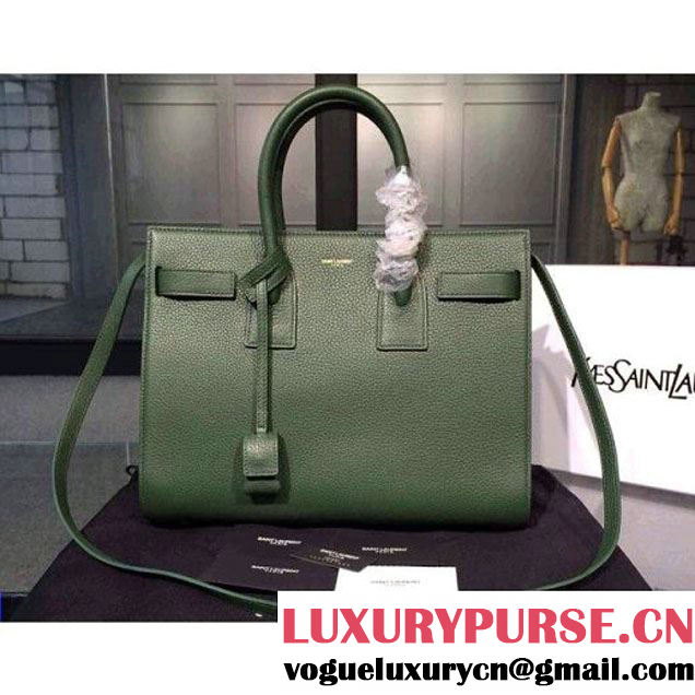 Saint Laurent Classic Small SAC DE JOUR Bag in Dark Green Grained Leather (1b046-031224 )