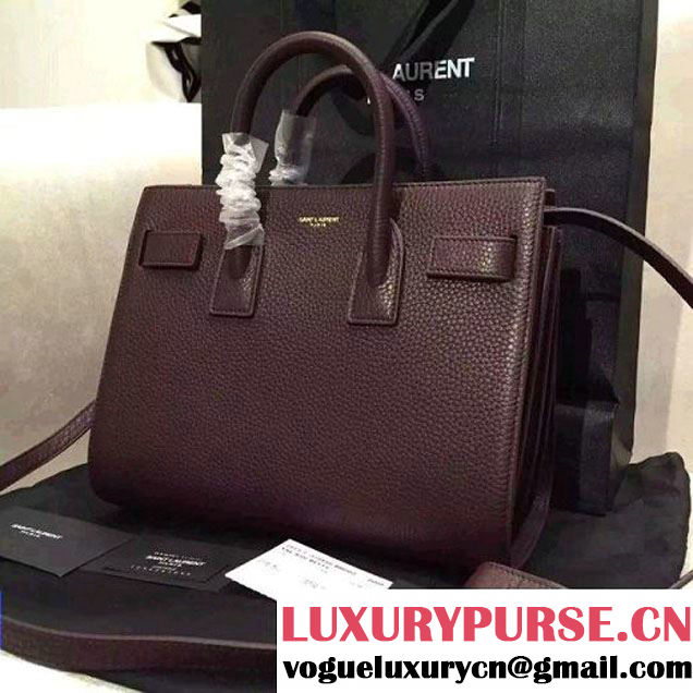 Saint Laurent Classic Baby Sac De Jour in Burgundy Grained Leather (JD-051201 )