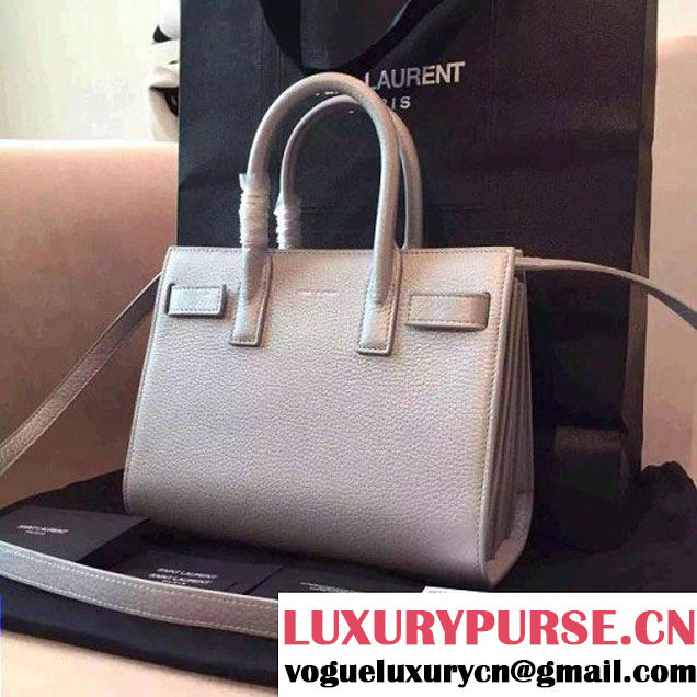 Saint Laurent Classic Nano SAC DE JOUR Bag in Silver Grey Grained Leather (JD-051213 )