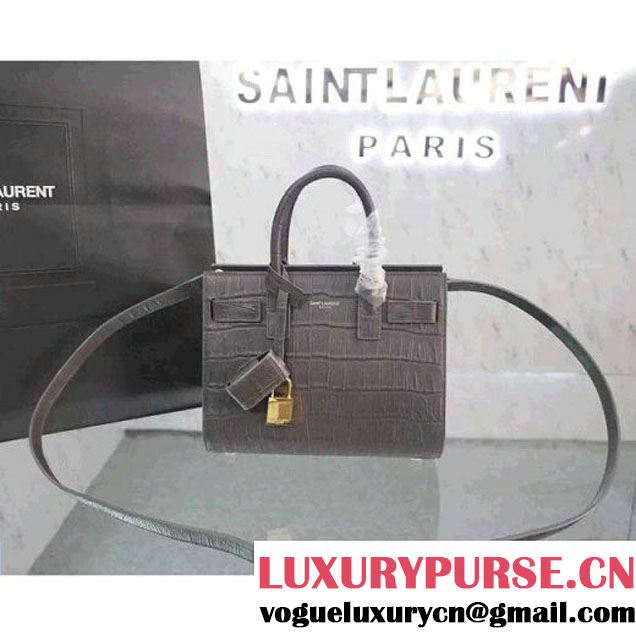 Saint Laurent Classic Nano Sac De Jour Bag in Grey Crocodile Embossed Leather (1c113-052165 )