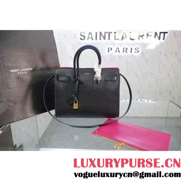 Saint Laurent Classic Small Sac De Jour Bag In Black/Rosy Leather (WMJ-061013 )