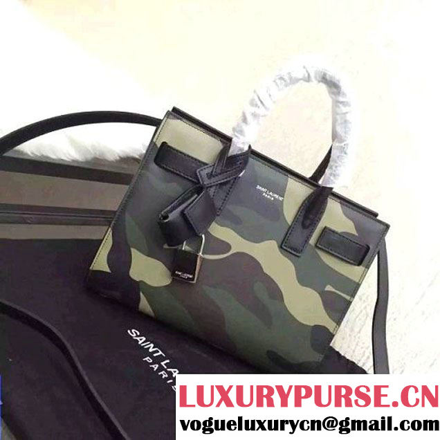 Saint Laurent Classic Nano Sac De Jour Bag in Smooth Camouflage Calfskin Army Green 2016 (1a130-6060635 )