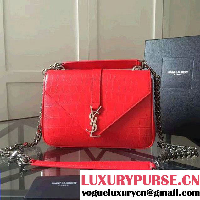 Saint Laurent Classic Medium Monogram College Bag In Crocodile Pattern Calfskin Red 392737 (KLY-6092206 )