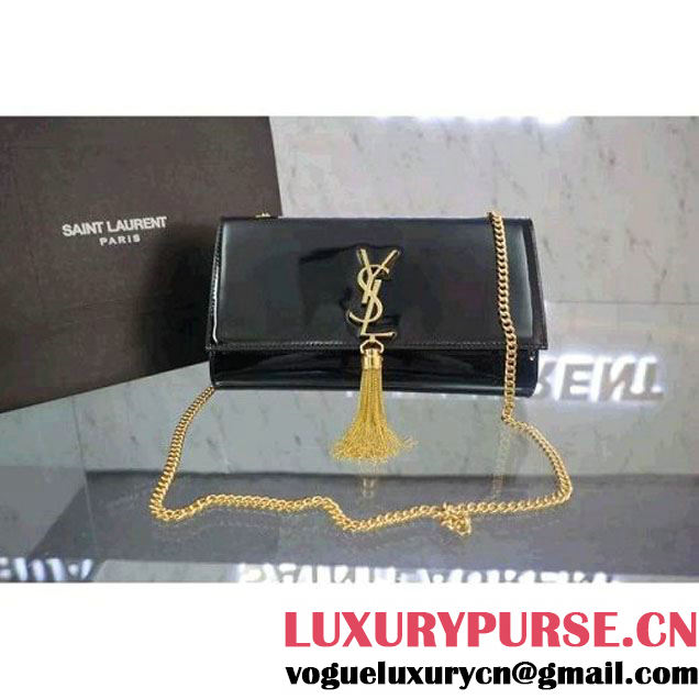 Saint Laurent Classic Medium Monogram Tassel Satchel 354119 in Patent Leather Black (1a130-092669 )