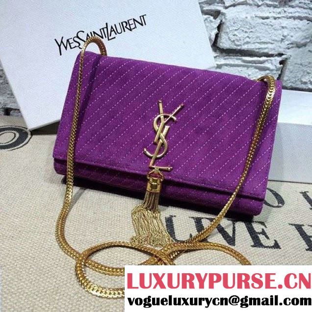 Saint Laurent 22cm Monogram Satchel In Embroider Lines Suede Leather Purple (1a061-110542 )