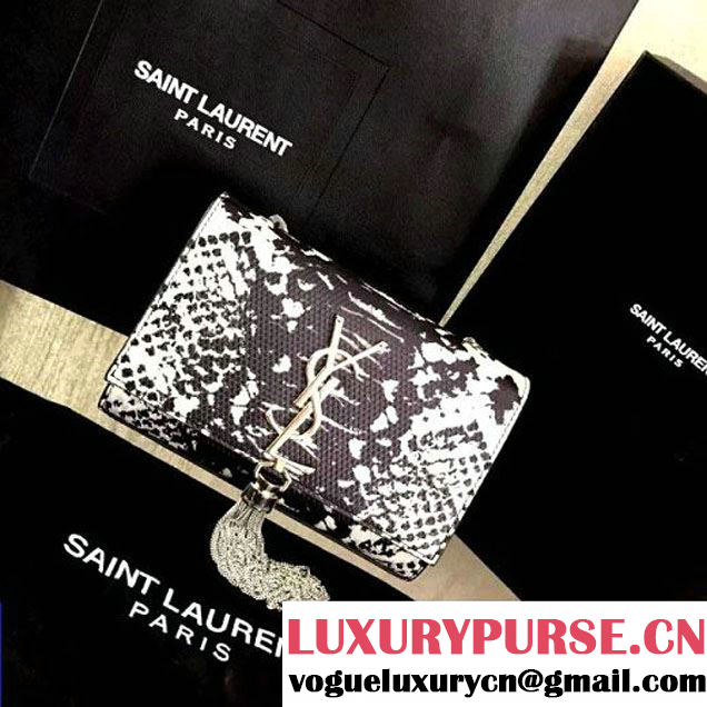 Saint Laurent Classic Small Monogram Tassel Satchel 354120 in Python Pattern White/Black (1a130-6060653 )