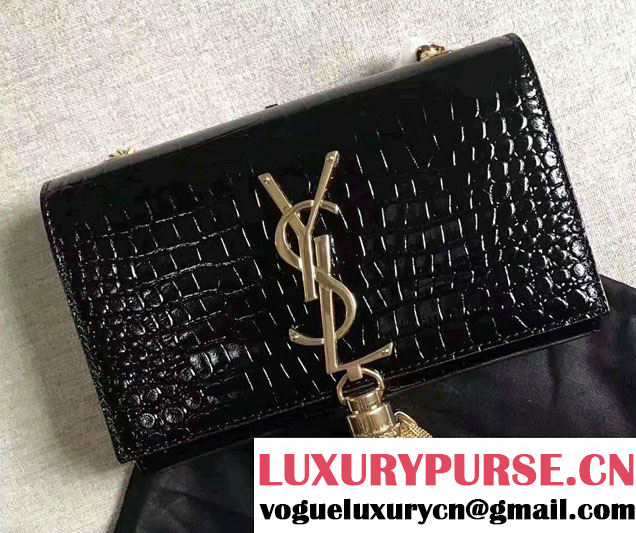 Saint Laurent Classic Small Kate Sliver Monogram Tassel Satchel Crocodile Embossed Shoulder Bag 354120 2017