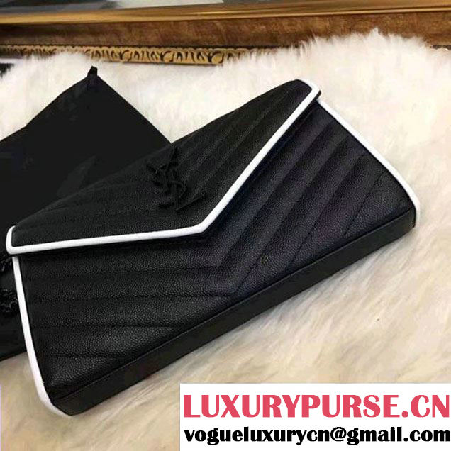 Saint Laurent Grain De Poudre Textured Leather Chain Wallet 360452 White/Black 2017 (1A130-7011208 )