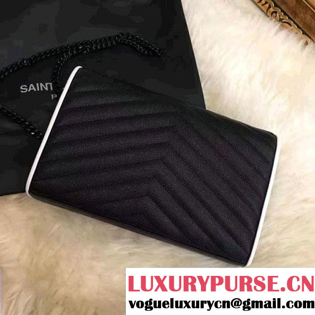 Saint Laurent Grain De Poudre Textured Leather Chain Wallet 360452 White/Black 2017 (1A130-7011208 )