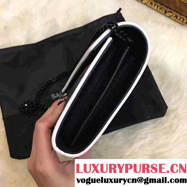 Saint Laurent Grain De Poudre Textured Leather Chain Wallet 360452 White/Black 2017 (1A130-7011208 )