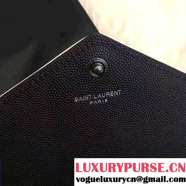Saint Laurent Grain De Poudre Textured Leather Chain Wallet 360452 White/Black 2017 (1A130-7011208 )