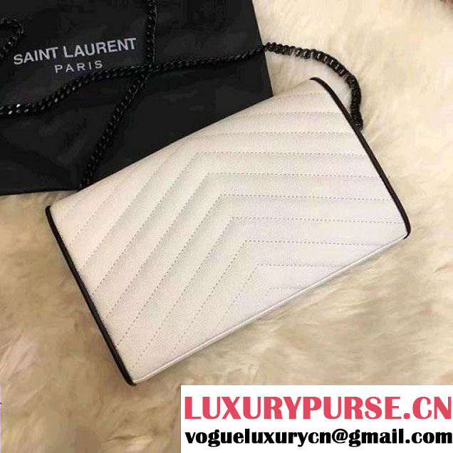 Saint Laurent Grain De Poudre Textured Leather Chain Wallet 360452 White/Black 2017 (1A130-7011209 )