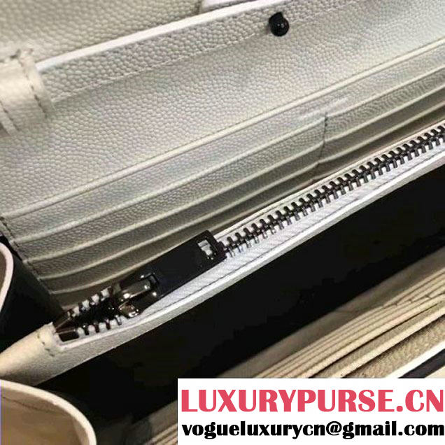 Saint Laurent Grain De Poudre Textured Leather Chain Wallet 360452 White/Black 2017 (1A130-7011209 )