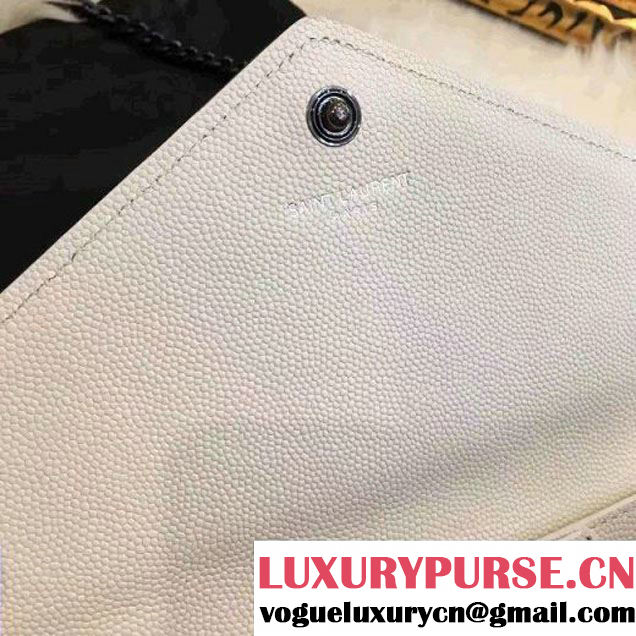 Saint Laurent Grain De Poudre Textured Leather Chain Wallet 360452 White/Black 2017 (1A130-7011209 )