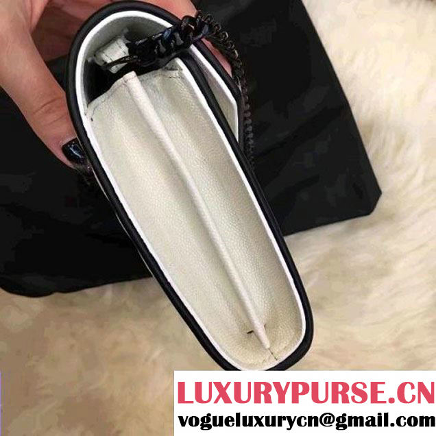 Saint Laurent Grain De Poudre Textured Leather Chain Wallet 360452 White/Black 2017 (1A130-7011209 )