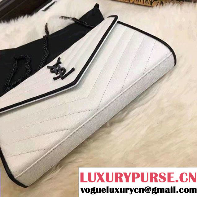 Saint Laurent Grain De Poudre Textured Leather Chain Wallet 360452 White/Black 2017 (1A130-7011209 )