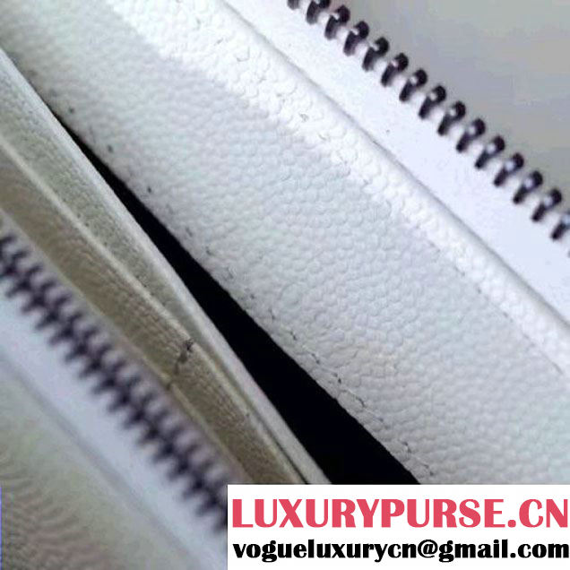Saint Laurent Long Zip Around Wallet In Grain De Pouder Calfskin 358094 White/Black 2017 (1A130-7011213 )