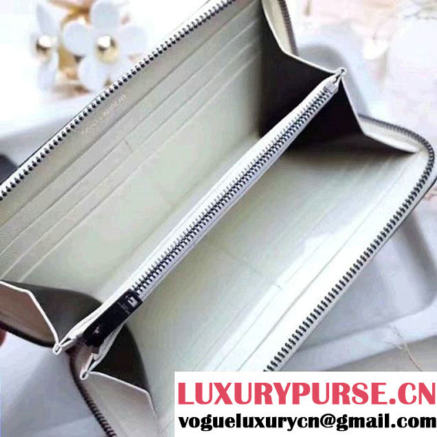 Saint Laurent Long Zip Around Wallet In Grain De Pouder Calfskin 358094 White/Black 2017 (1A130-7011213 )