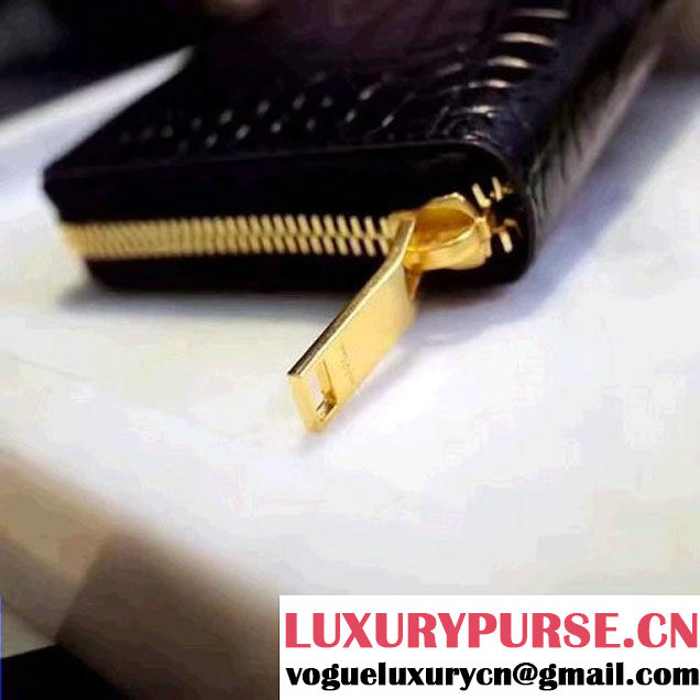 Saint Laurent Long Zip Around Wallet In Black Crocodile Embossed Cafskin 358094 2017 (1A130-7011214 )