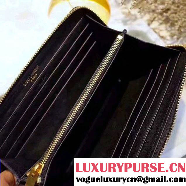 Saint Laurent Long Zip Around Wallet In Black Crocodile Embossed Cafskin 358094 2017 (1A130-7011214 )