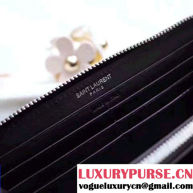 Saint Laurent Long Zip Around Wallet In Black Smooth Calfskin With Star 358094 2017 (1A130-7011215 )