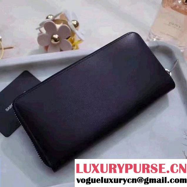 Saint Laurent Long Zip Around Wallet In Black Smooth Calfskin With Star 358094 2017 (1A130-7011215 )