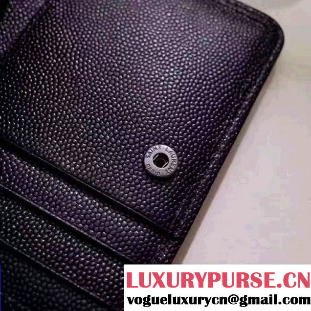 Saint Laurent Compact Zip Around Wallet In Grain De Pouder Calfskin 403723 Black/Dove 2017 (1A130-7011216 )