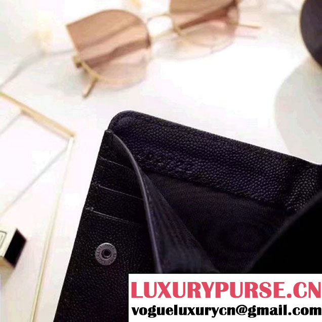 Saint Laurent Compact Zip Around Wallet In Grain De Pouder Calfskin 403723 Black/Dove 2017 (1A130-7011216 )