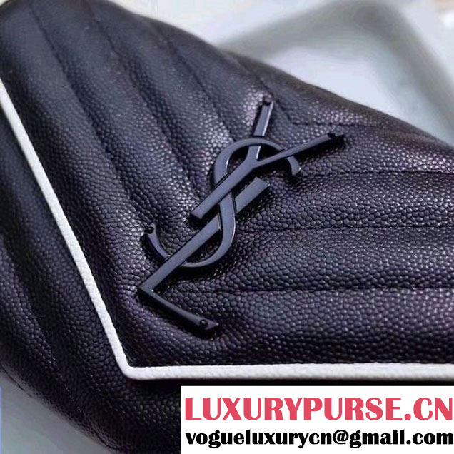 Saint Laurent Large Flap Wallet In Grain De Pouder Calfskin 372264 Black/Dove 2017 (1A130-7011219 )