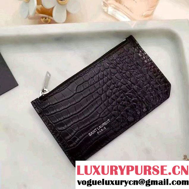 Saint Laurent Fragment Zip Pouch & Card Case 458583 Black Crocodile Pattern 2017 (1A069-7022220 )