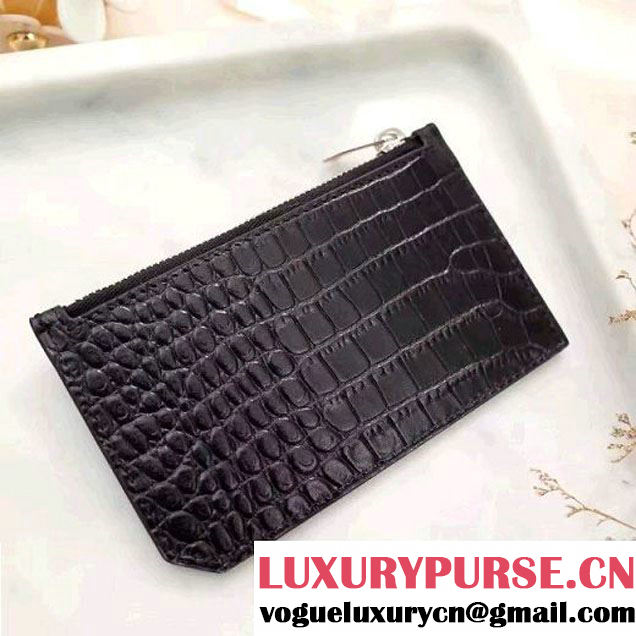Saint Laurent Fragment Zip Pouch & Card Case 458583 Black Crocodile Pattern 2017 (1A069-7022220 )