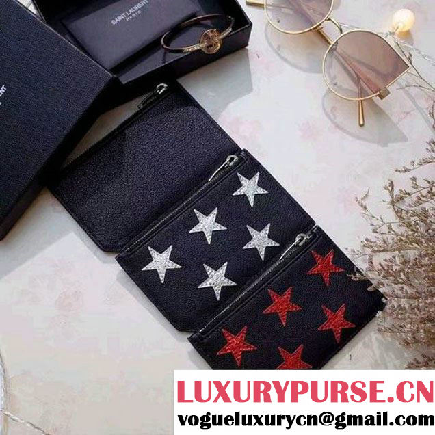 Saint Laurent Fragment Zip Pouch & Card Case 458583 Black/Red Star 2017 (1A069-7022222 )