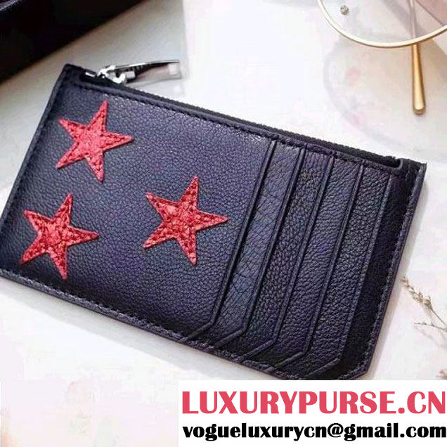 Saint Laurent Fragment Zip Pouch & Card Case 458583 Black/Red Star 2017 (1A069-7022222 )