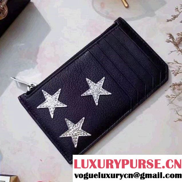 Saint Laurent Fragment Zip Pouch & Card Case 458583 Black/Silver Star 2017 (1A069-7022223 )