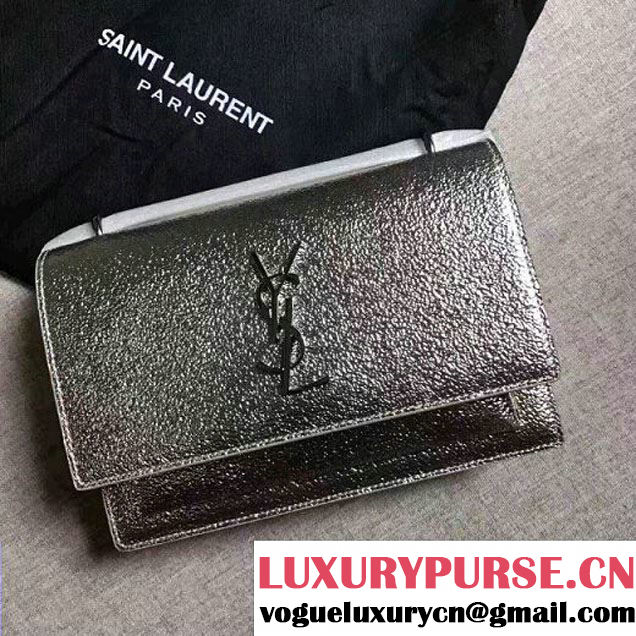 Saint Laurent  452157 Chain Wallet In Silver Grained Metallic Leather 2017 (1a130-7042651 )