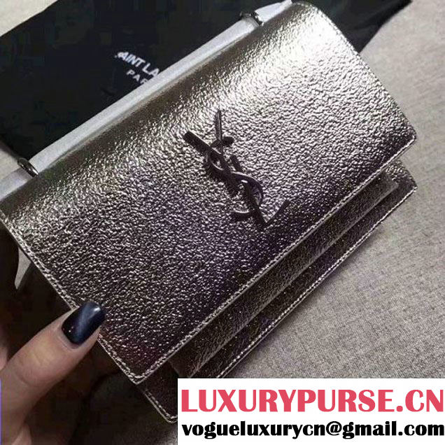 Saint Laurent  452157 Chain Wallet In Silver Grained Metallic Leather 2017 (1a130-7042651 )